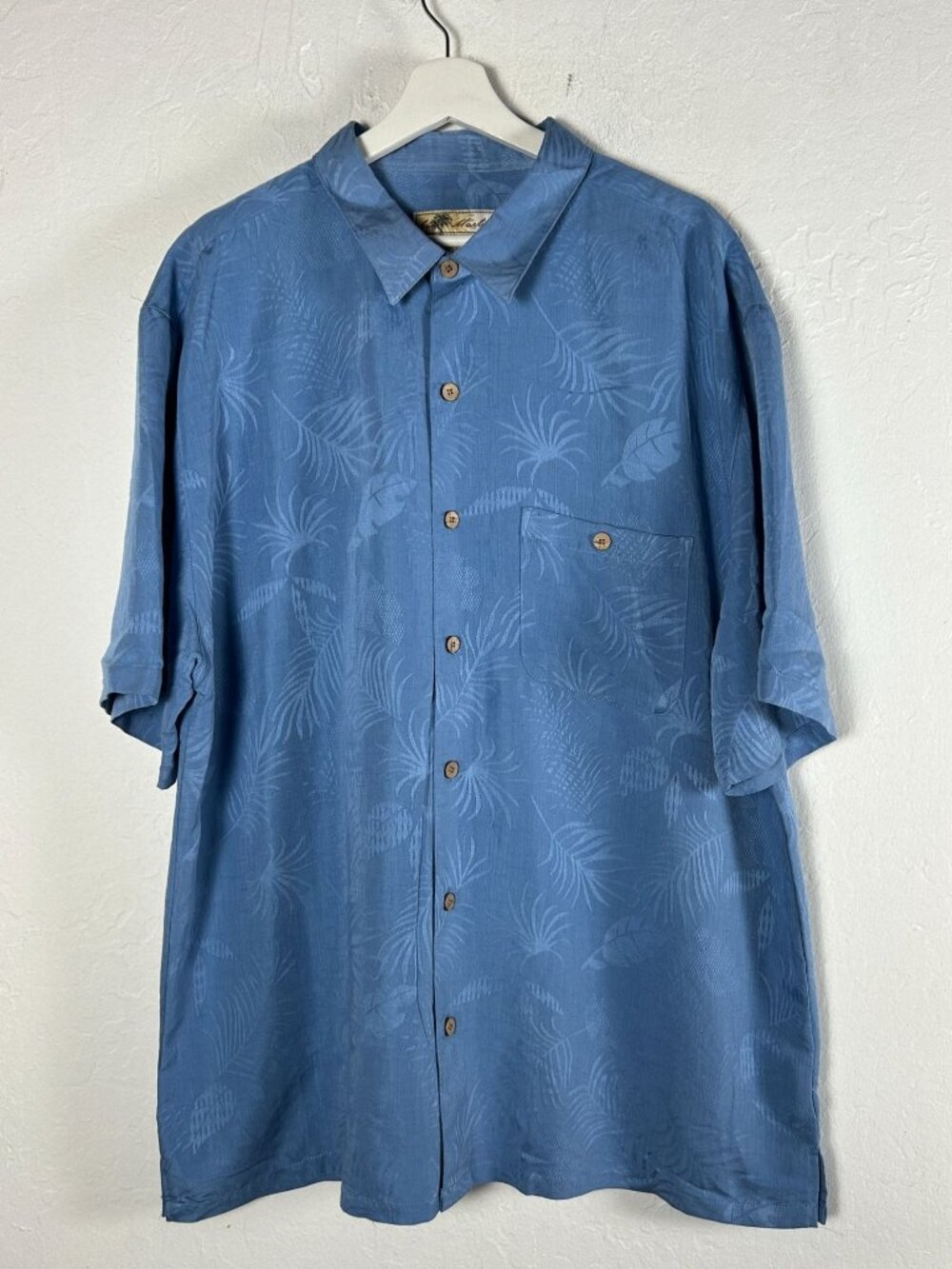 Joe Marlin Men Blue Textured Leaf Hawaiian Button Up Shirt XXL Short Sleeve NWOT